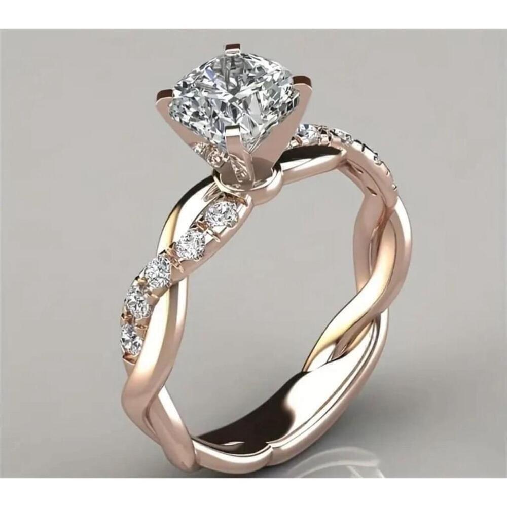 Women's Rose Gold 6mm rhinestone Engagement Ring Size 6
